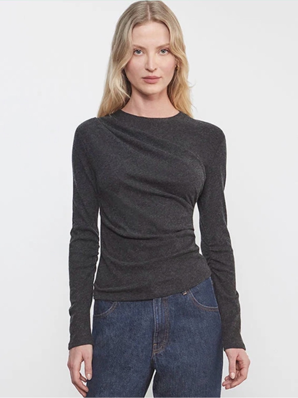 NWOT Enza Costa khaki Long-Sleeve Twist Crew Neck Top